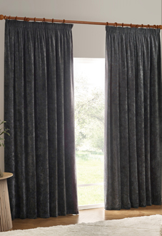 Heavy Chenille Pencil Pleat, Charcoal - Ready Made Curtains